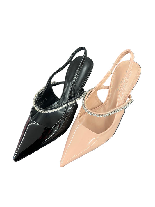 POINTED TOE KITTEN HEEL PUMP WITH RHINESTONE BAND CAMILLE