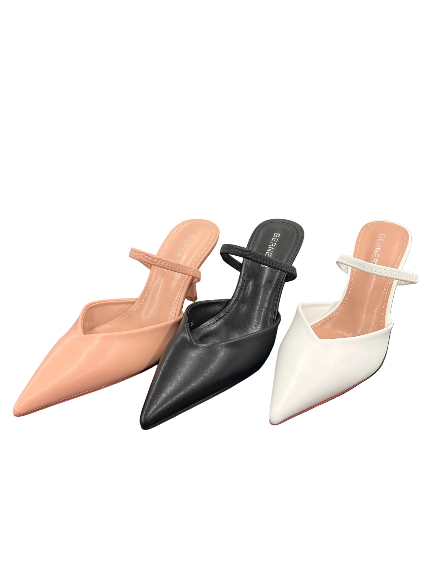POINTED TOE SLIDE KITTEN STILETTO HEEL CHARM
