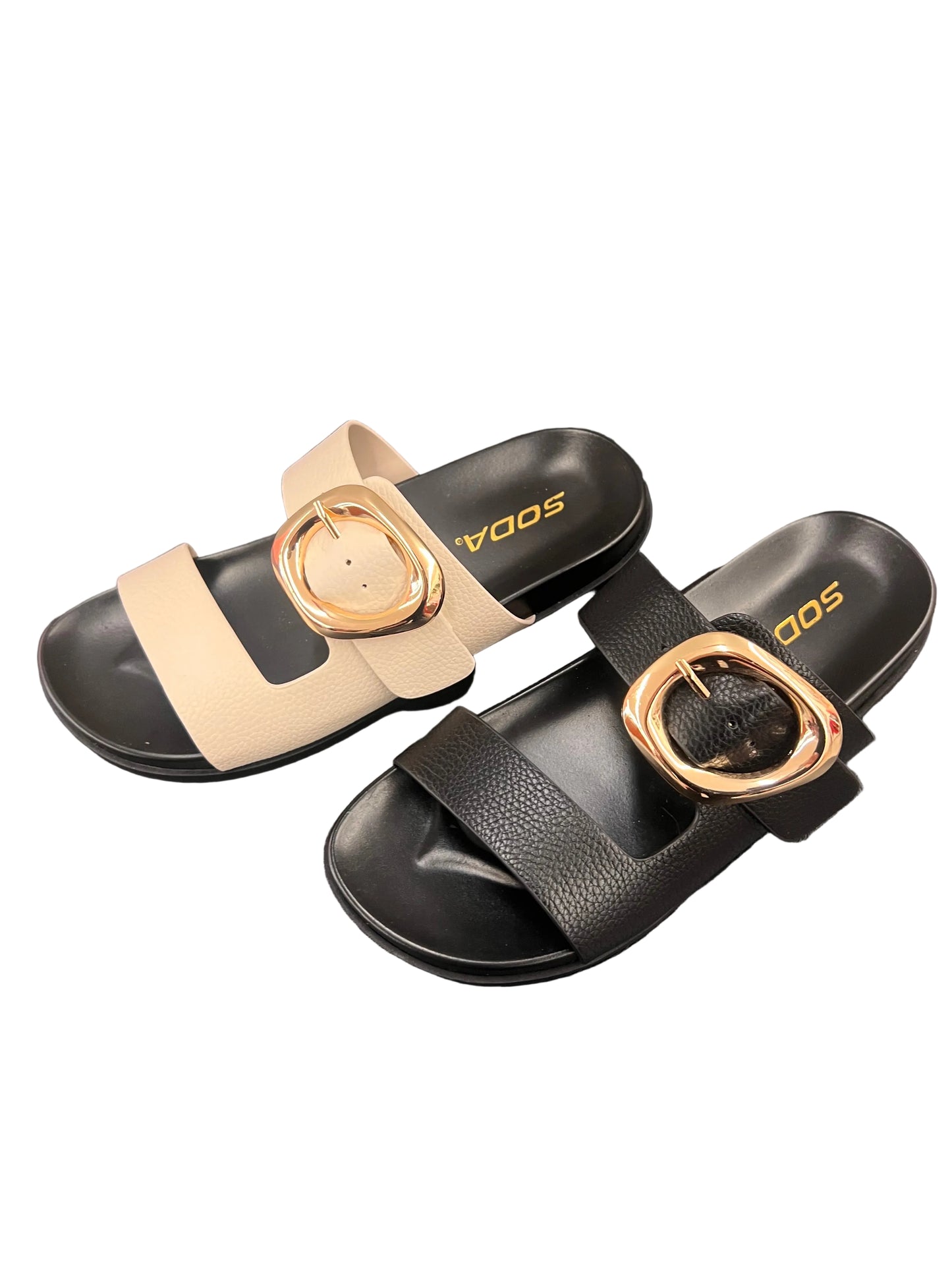 CASUAL SLIDE SANDAL WITH GOLD BUCKLE SPEED