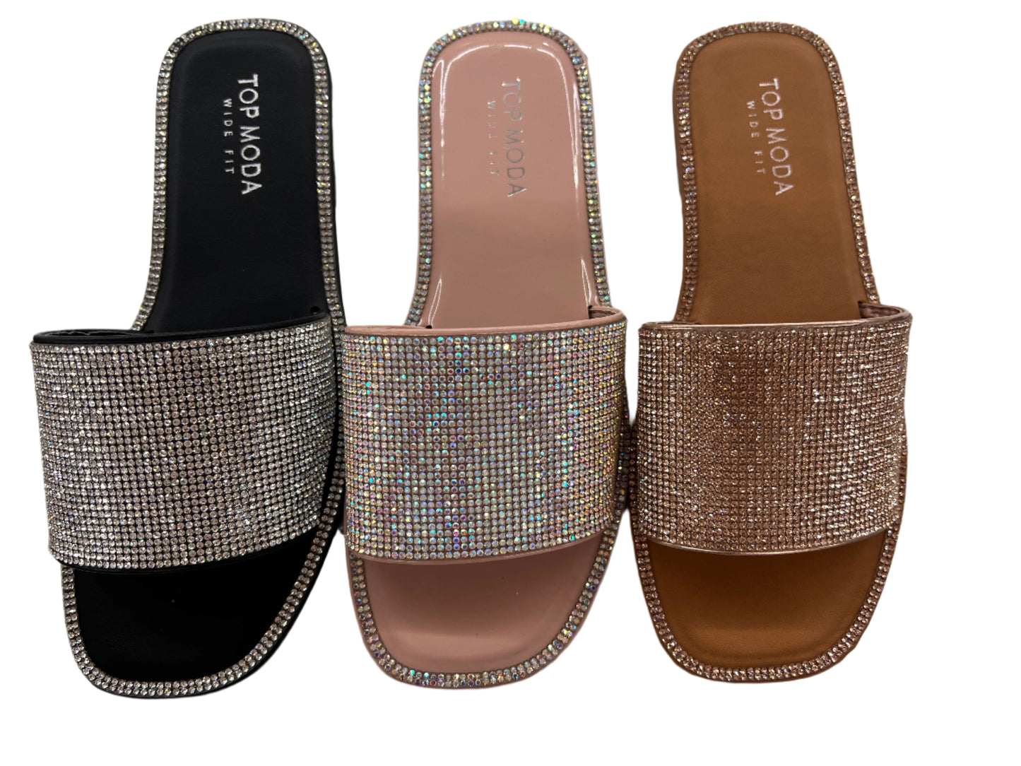 THICK RHINESTONE BAND SLIDE SANDAL WIDE FIT MEDUSA-56W