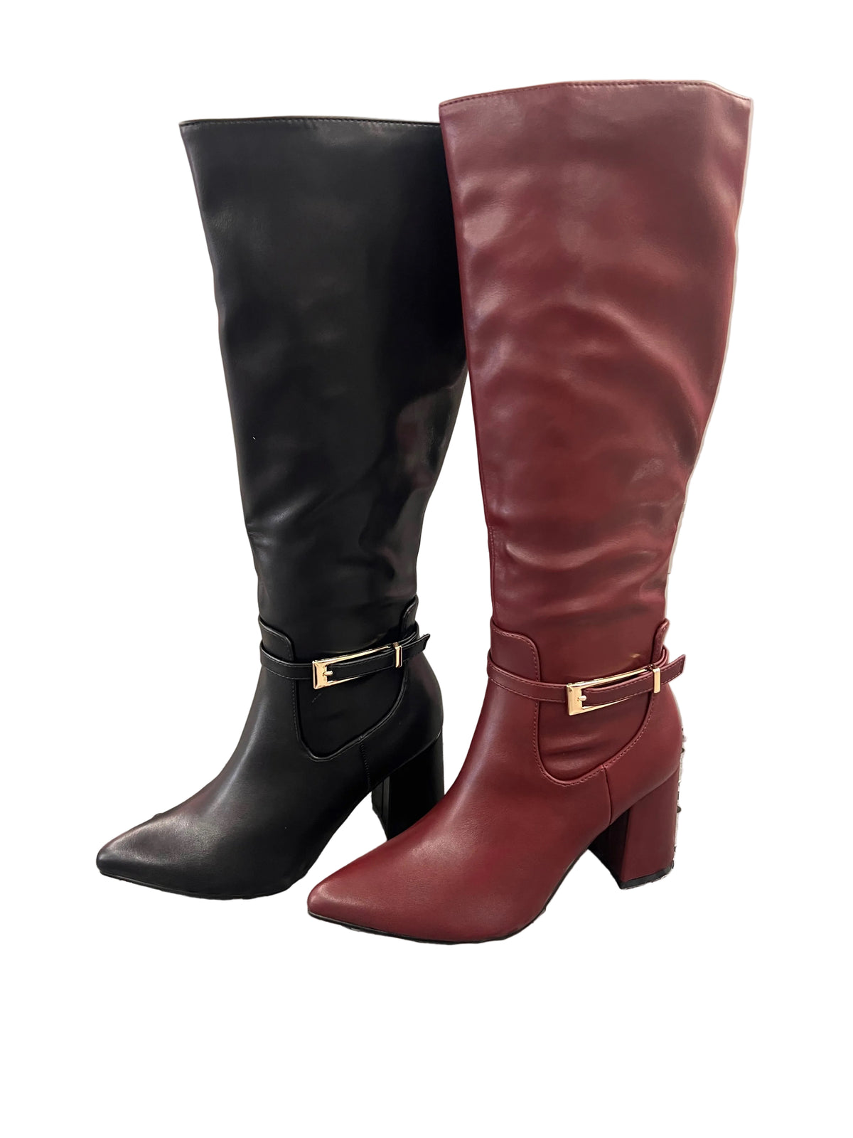 BELOW THE KNEE BLOCK HEEL BOOT WITH SIDE BUCKLE MINA