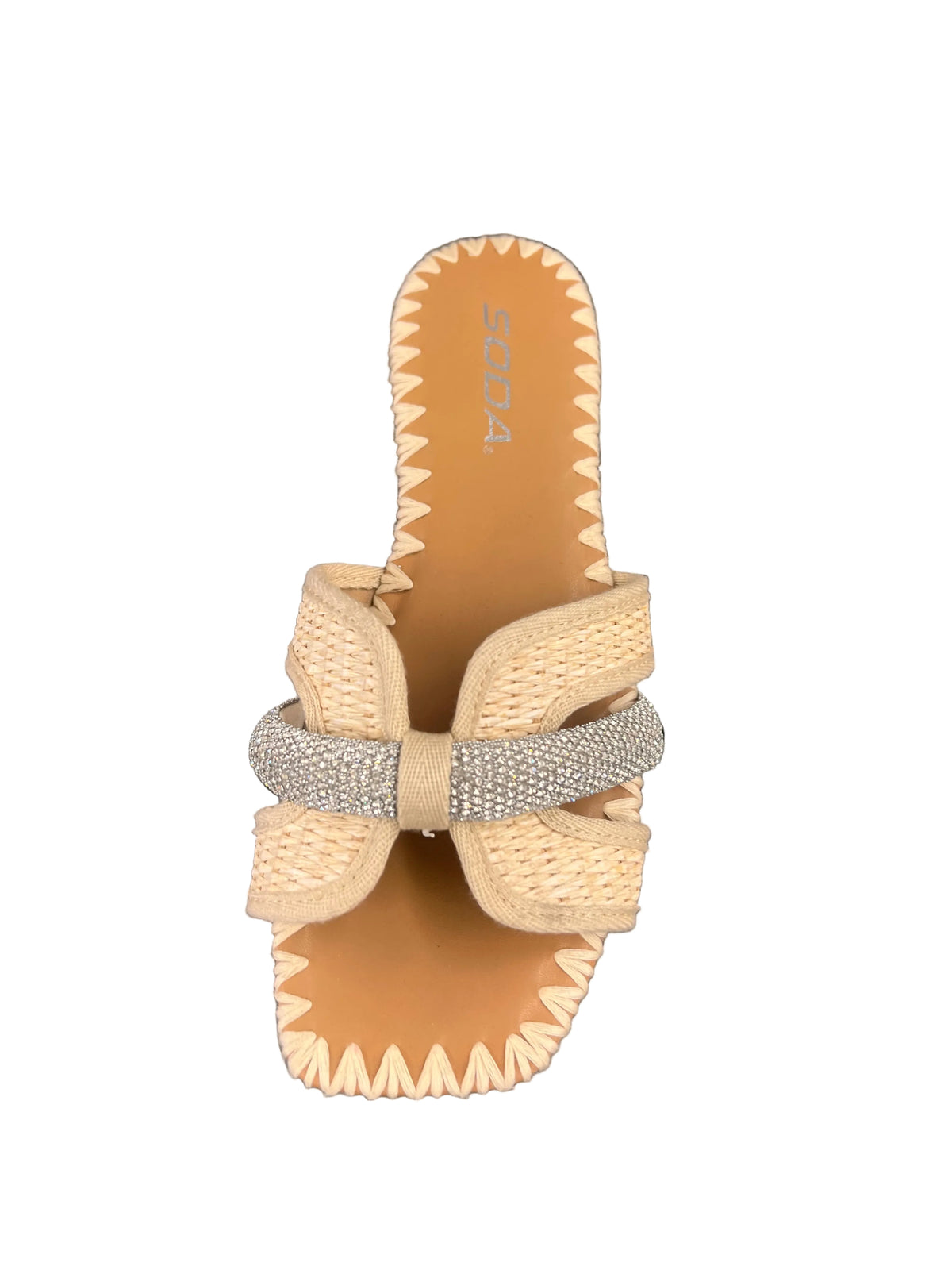 SLIDE RAFFIA SANDAL WITH RHINESTONE BAND KALANI-S