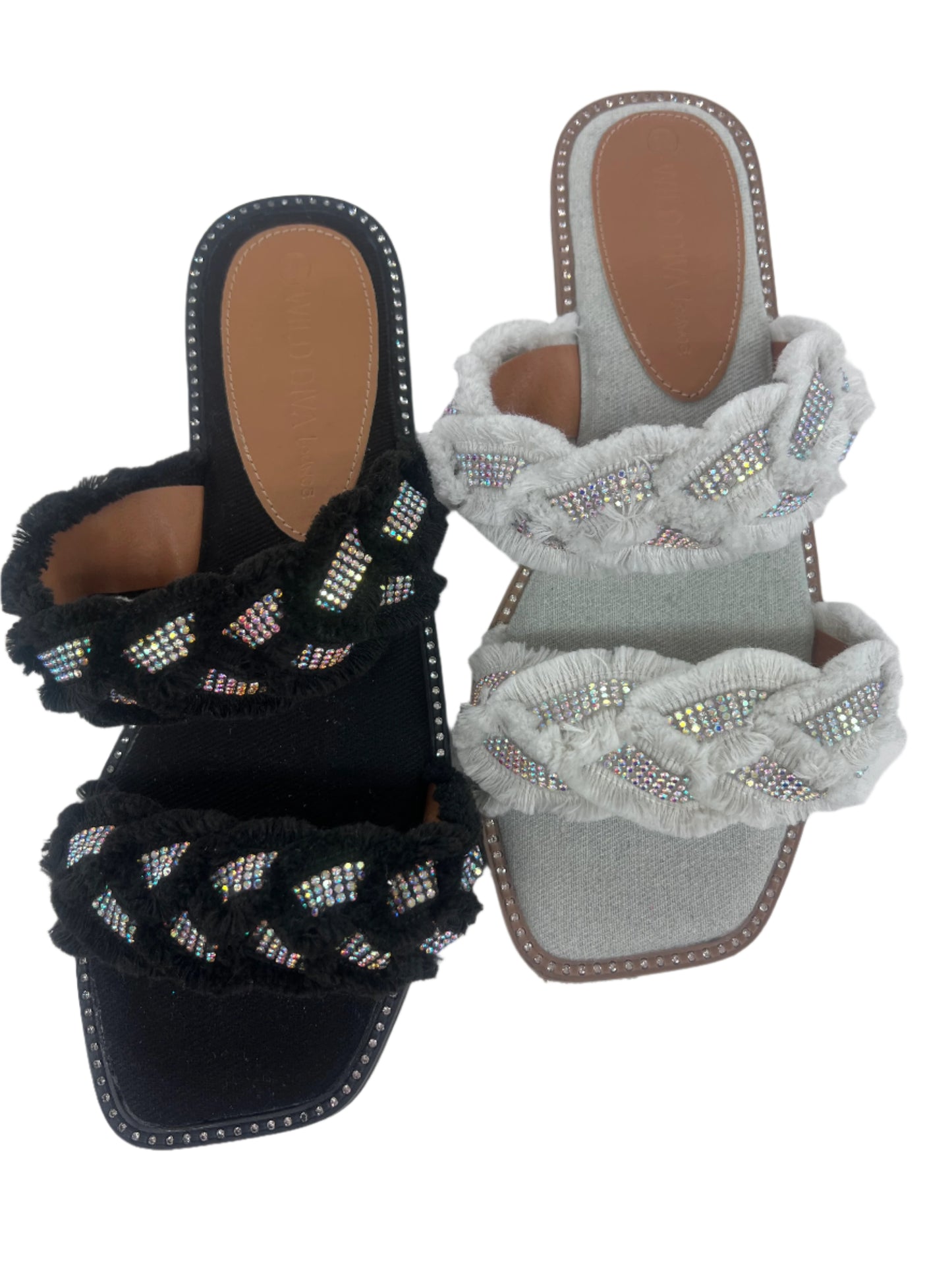 BRAIDED RHINESTONE FUZZY SLIDE SANDAL MUDDA-10