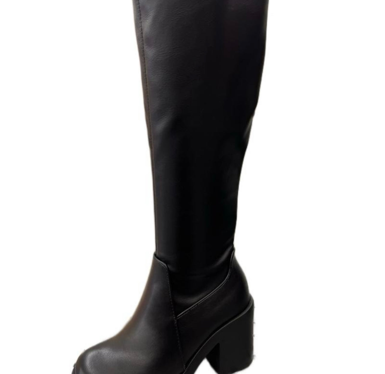 BELOW THE KNEE FAUX LEATHER BOOT WITH CHUNKY BLOCK HEEL JEZZI-S