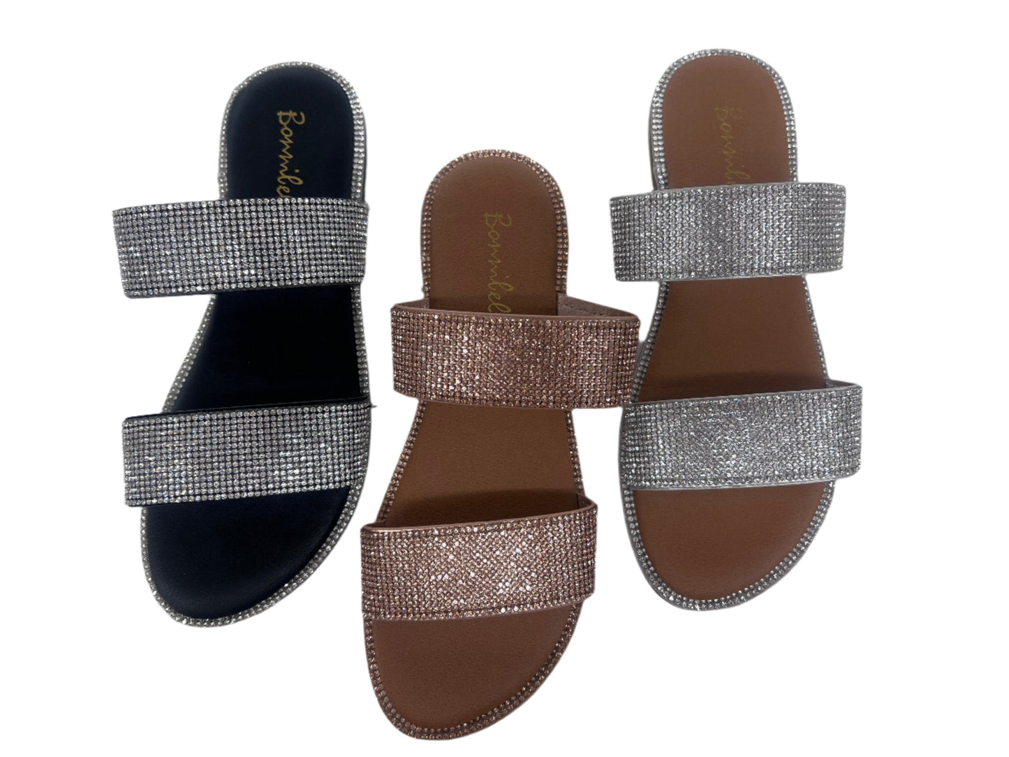 DOUBLE BAND RHINESTONE FLAT SANDAL TAKA-8