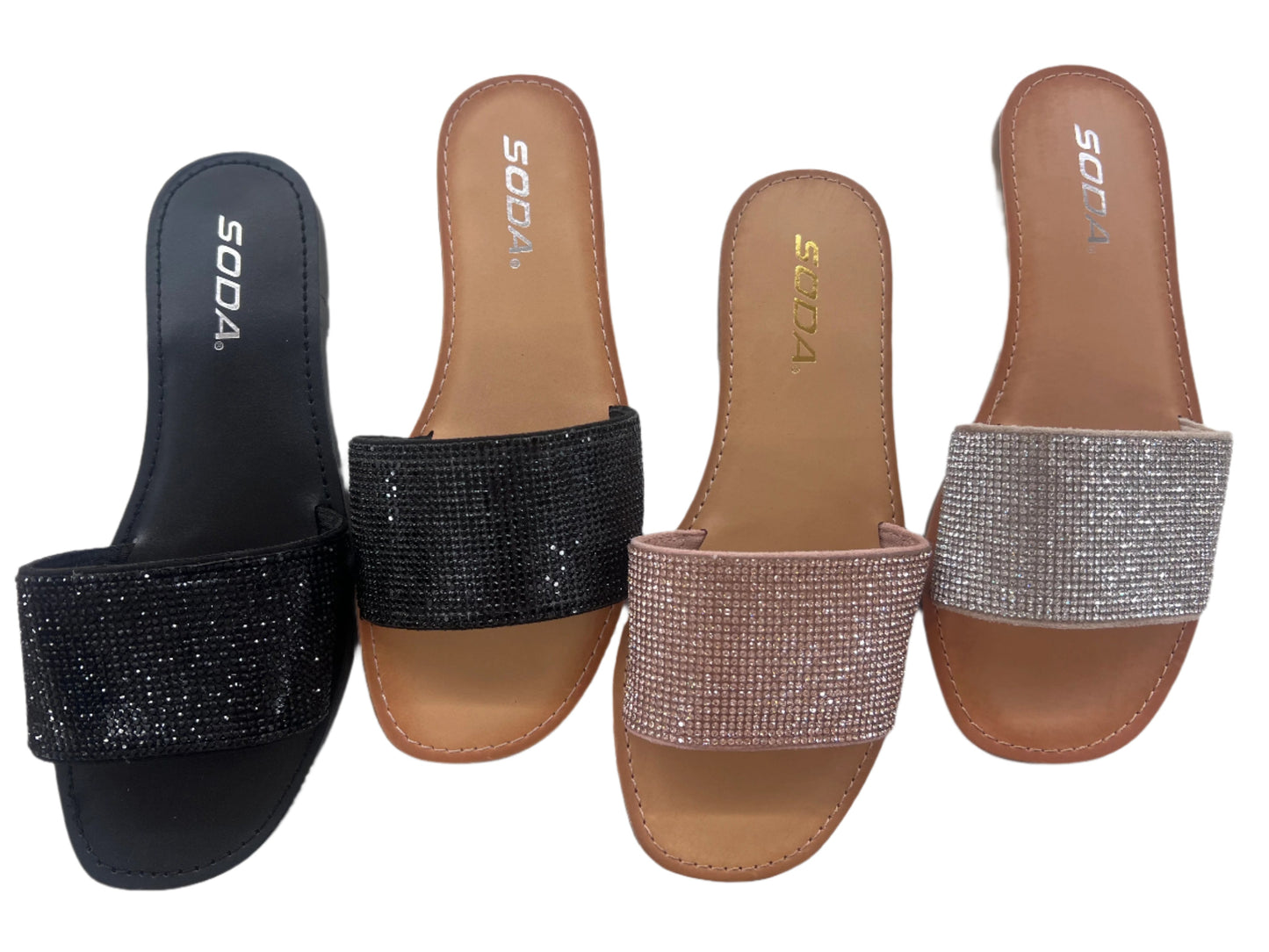 WOMEN RHINESTONE SANDAL SLIDE IN. JUSTICE-S
