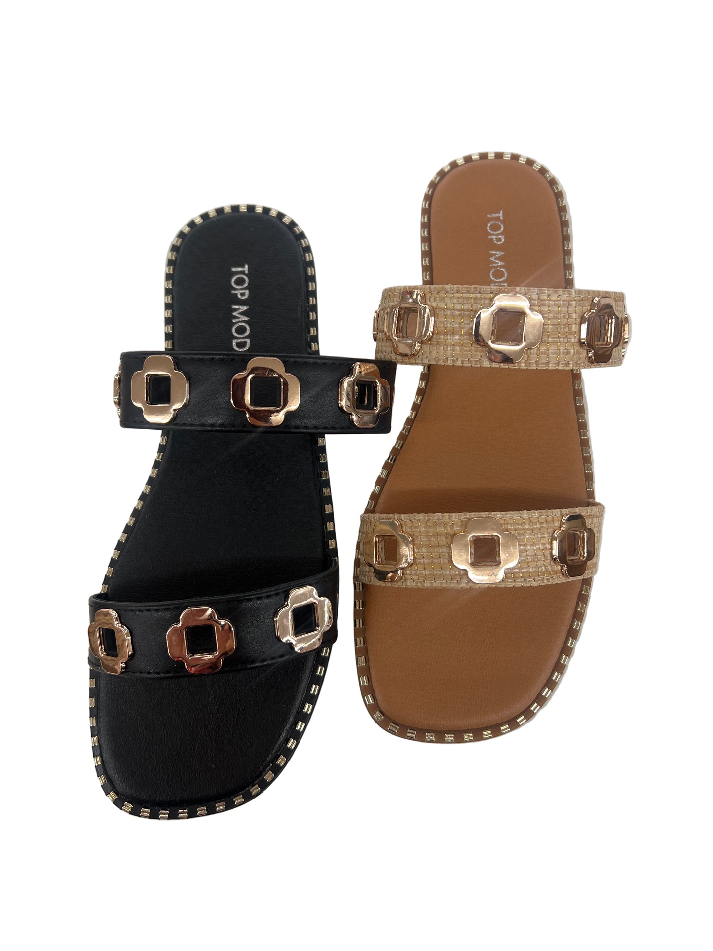 SLIDE SANDAL WITH GOLD FLOWER CLEO-1