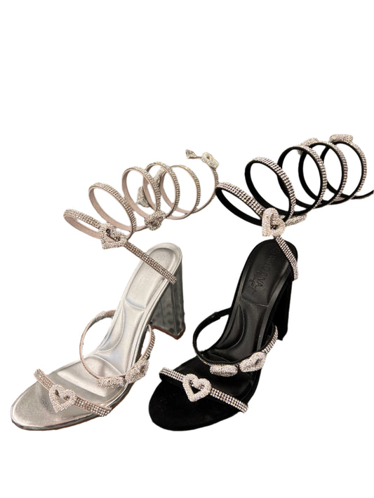 SPIRAL RHINESTONE BLOCK HEEL WITH HEART DETAIL MORRIS-640