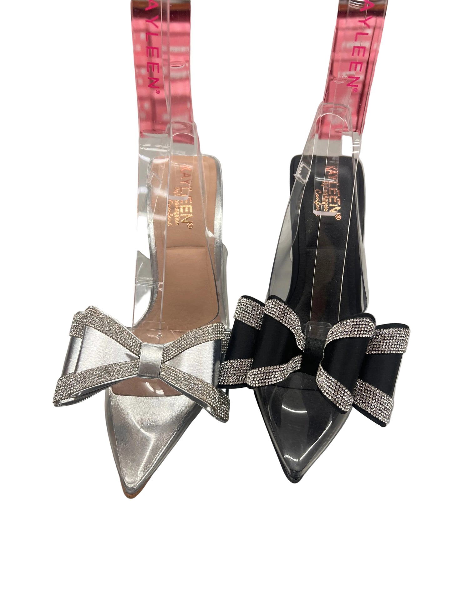 POINTED TOE CLEAR STILLETO KITTEN HEEL WITH BOW DETAIL SICIA-5
