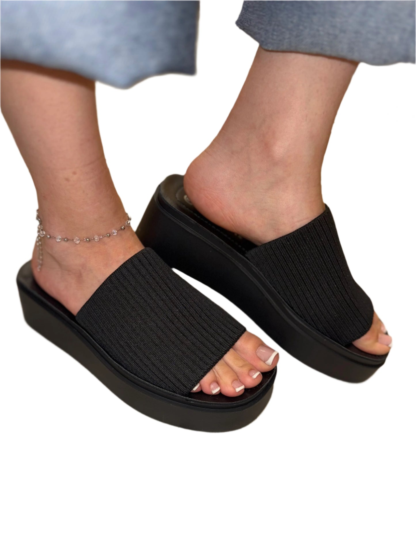 CASUAL PLATFORM SLIDE SANDAL WITH ELASTIC BAND FARLEY-S