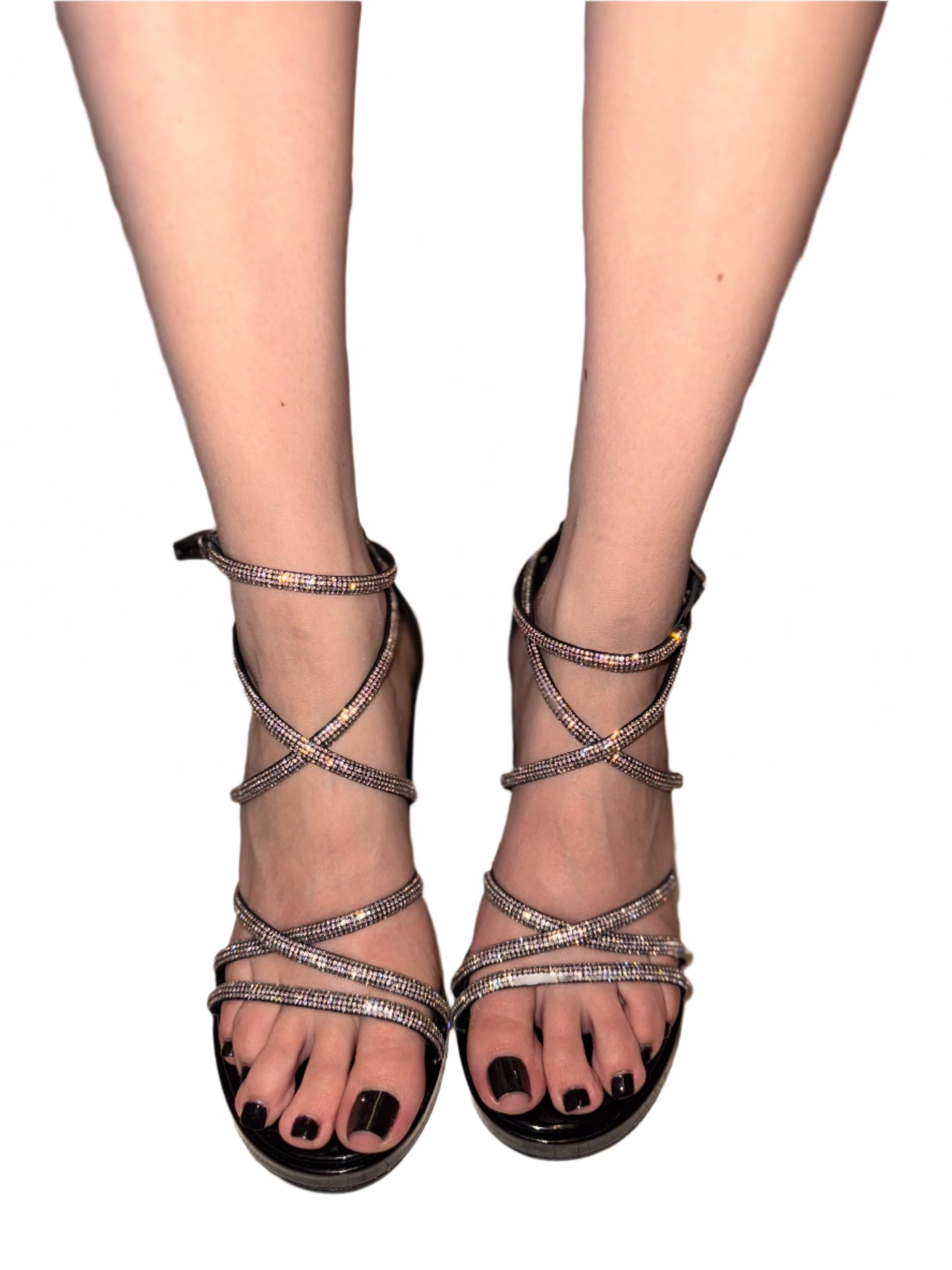 RHINESTONE STRAAPY BLOCK HEEL GRETTA