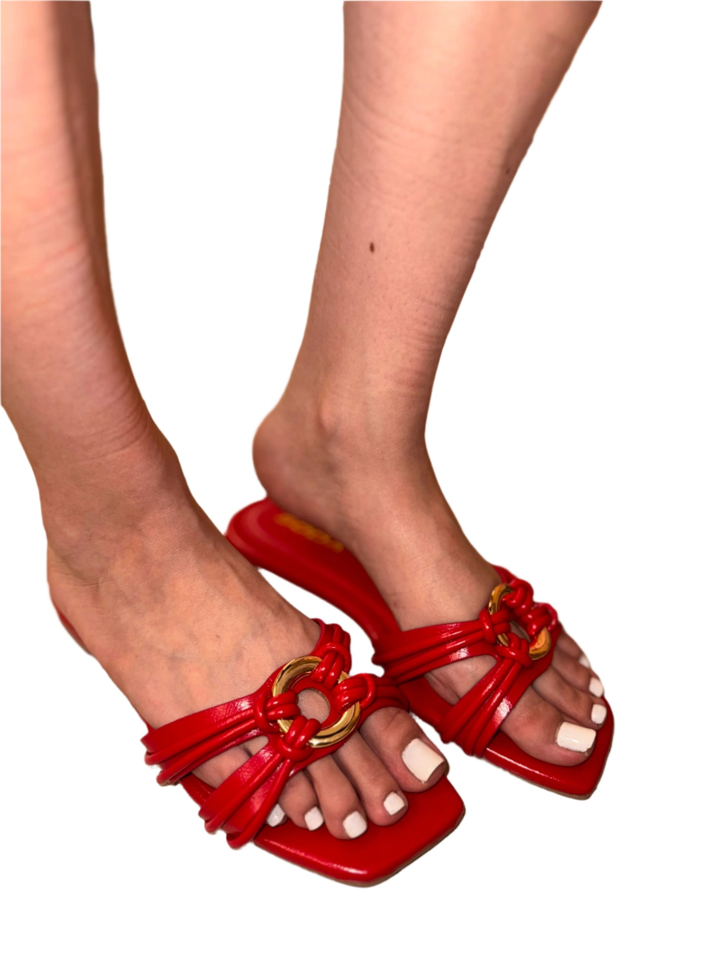 FAUX LEATHER SUMMER SLIDE WITH GOLD RING DETAIL PASSBY-S