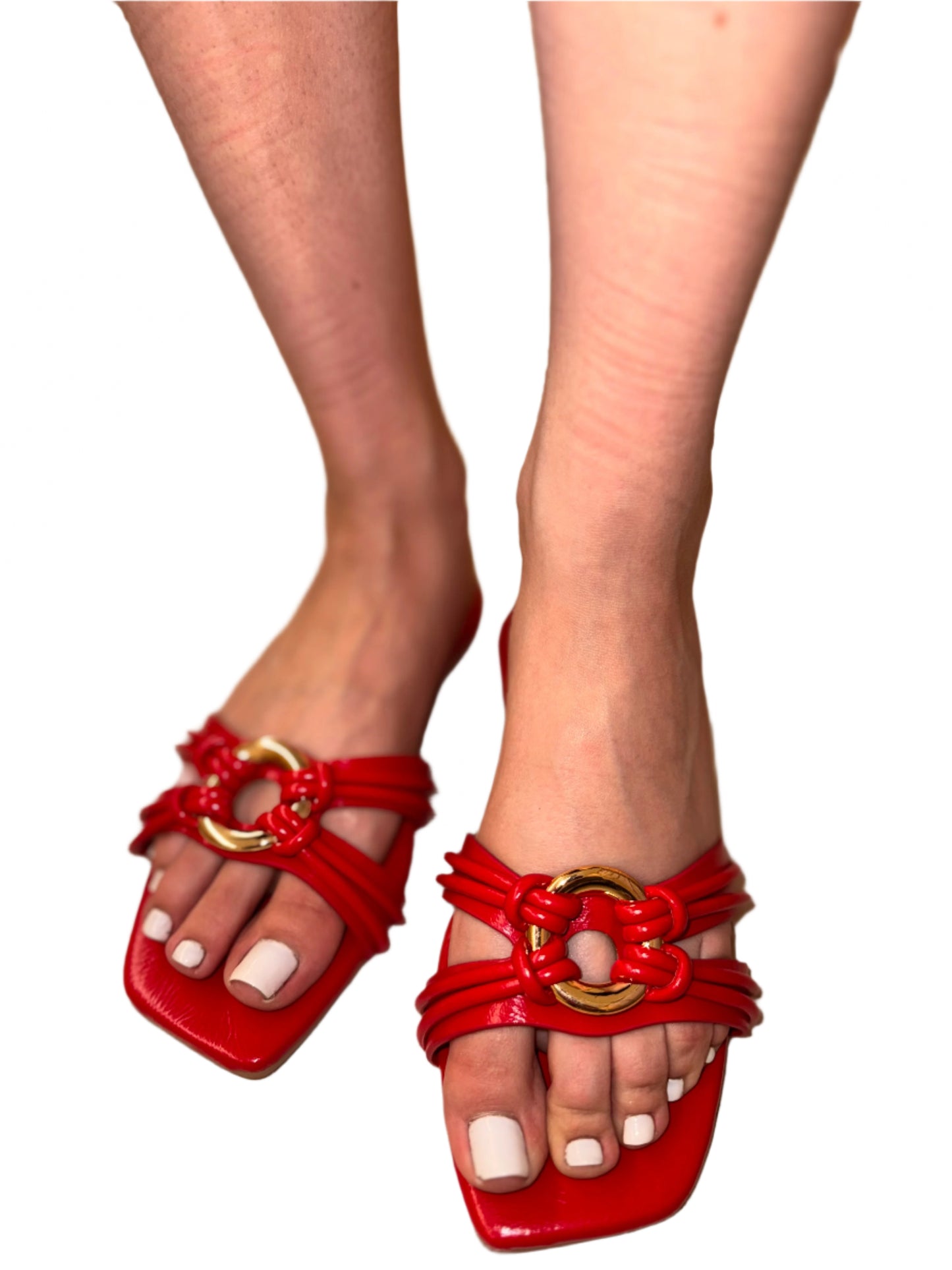 FAUX LEATHER SUMMER SLIDE WITH GOLD RING DETAIL PASSBY-S