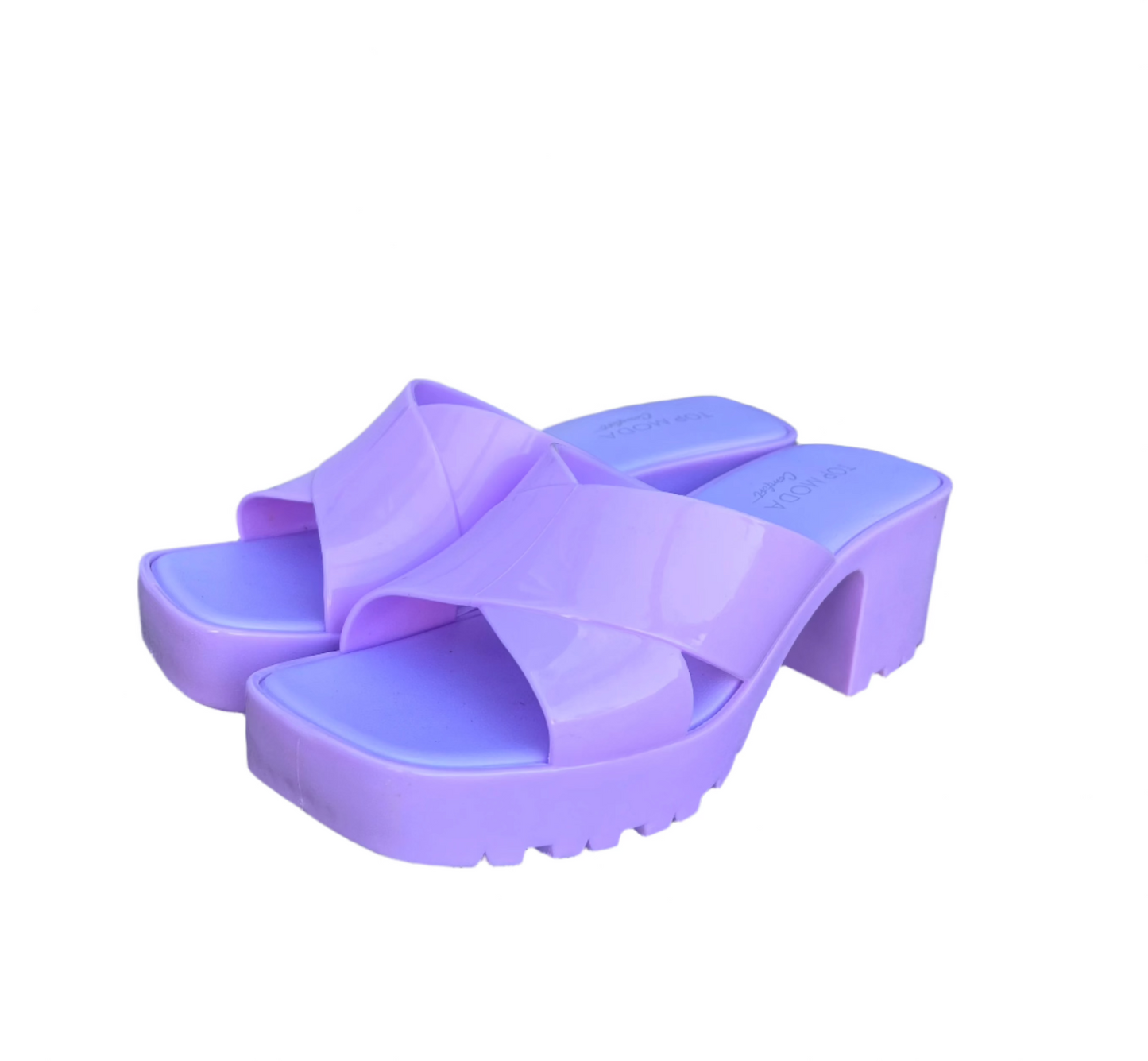 WOMENS SLIDE IN CHUNKY HEEL JELLY SANDALS