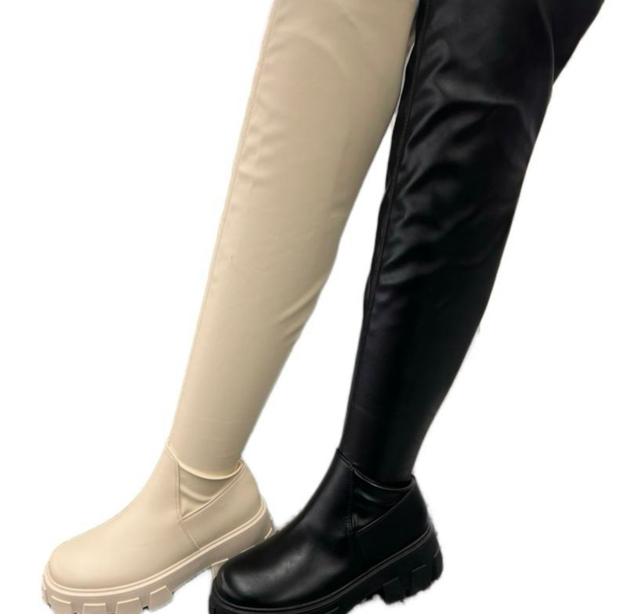 KNEE HIGH FAUX LEATHER BOOT WITH CHUNKY HEEL PREMO-01