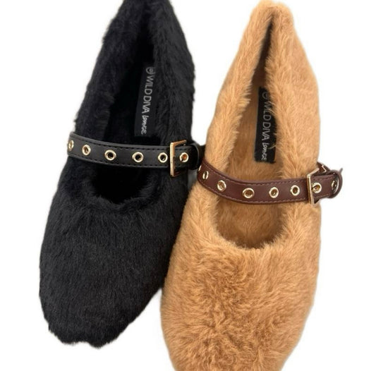 FUZZY FLAT SLIPPER WITH ADJUSTABLE BUCKLE DANA-55