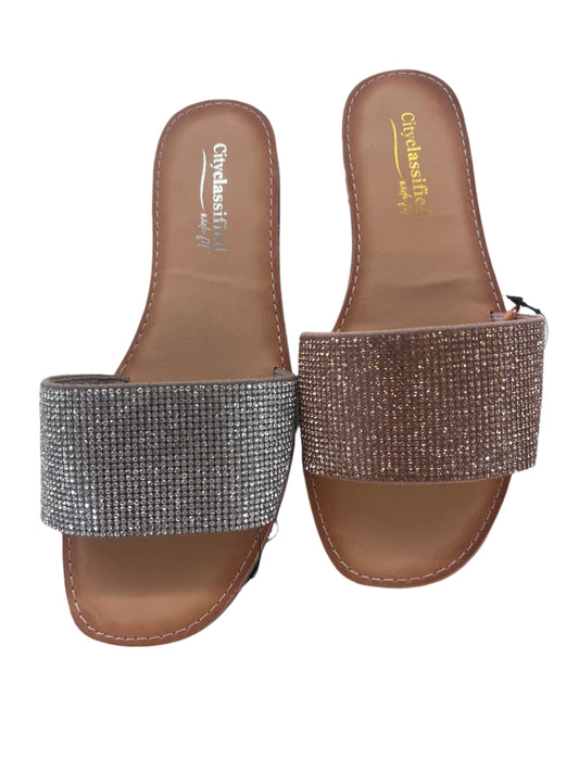FLAT SUMMER RHINESTONE BAND SANDAL W-QUAD