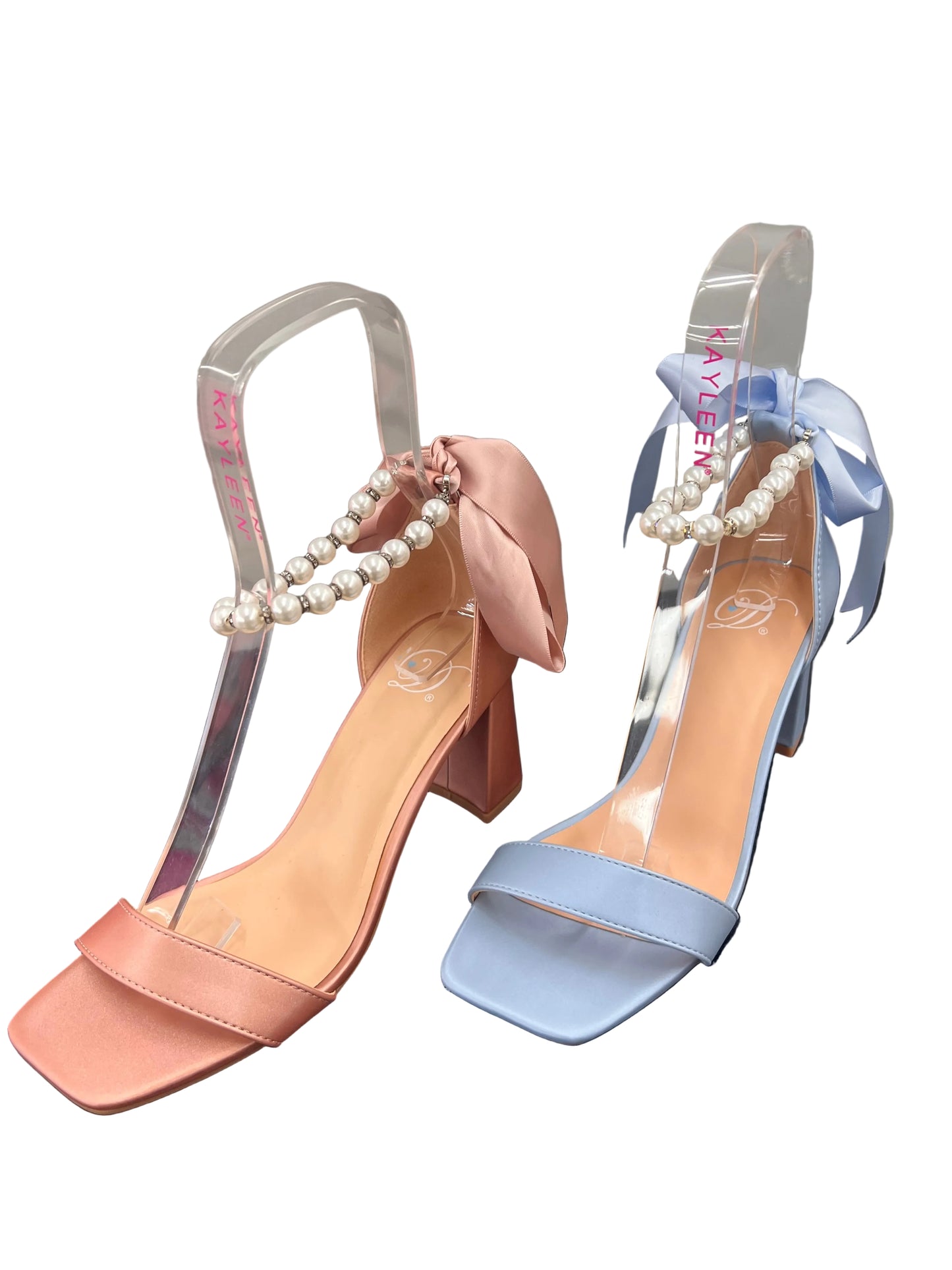 SATIN BLOCK HEEL WITH RIBBON TIE AND PEARL DETAIL MORGAN-S