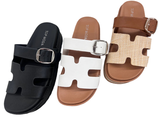 PLATFORM SLIDE H DETAIL SANDAL WITH BUCKLE TRACI-25