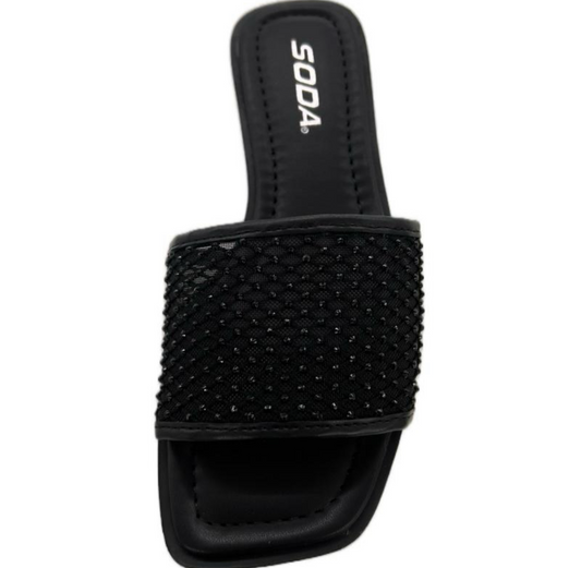 RHINESTONE MESH SLIDE SANDAL ROSSA-S
