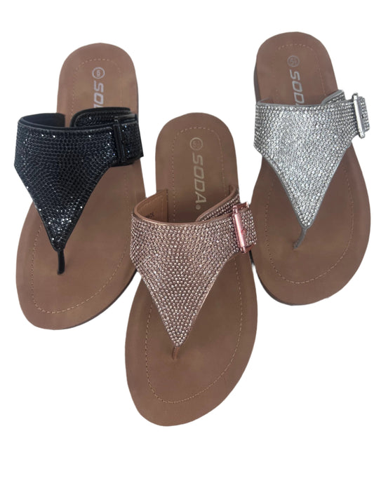 RHINESTONE BUCKLE FLAT SUMMER SANDAL HARI-S