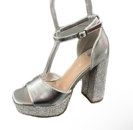 METALLIC RHINESTONE BLOCK HEEL STUNNING-42