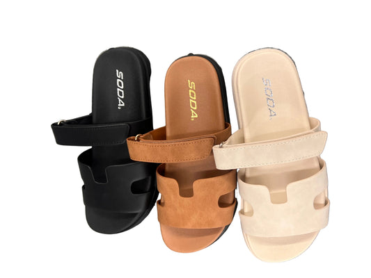 FLAT SLIDE SANDAL WITH VELCRO BAND BIANCA-S