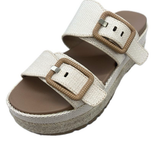 PLATFORM WOVEN SLIDE WITH DOUBLE BUCKLE DETAIL FUNNY-S