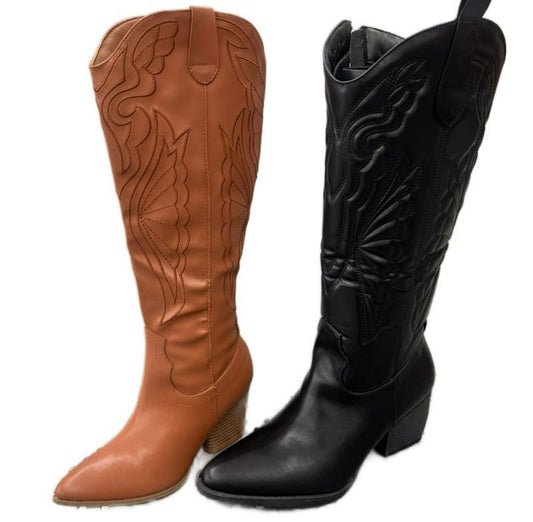 WESTERN BELOW THE KNEE BLOCK HEEL BOOT ANAMARIA