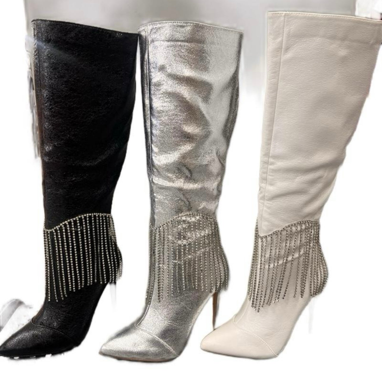 ABOVE THE KNEE METALIC STILETTO RHINESTONE BOOT NOELLE