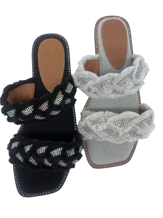 BRAIDED RHINESTONE FUZZY SLIDE SANDAL MUDDA-10
