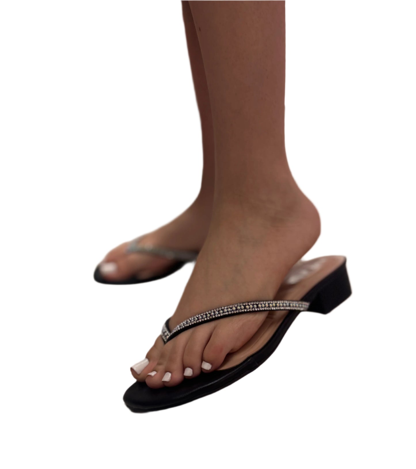 RHINESTONED KITTEN BLOCK HEEL FLIP FLOP NADY-51