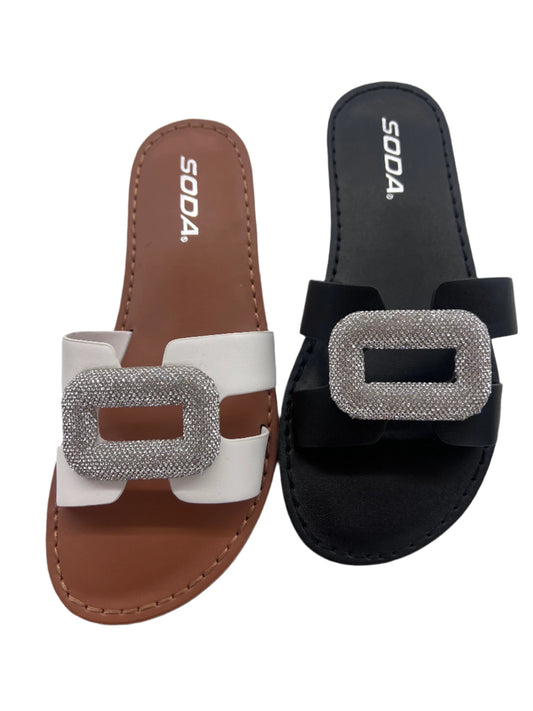SIMPLE SLIDE SANDAL WITH RHINESTONE DETAIL SHIRE-S