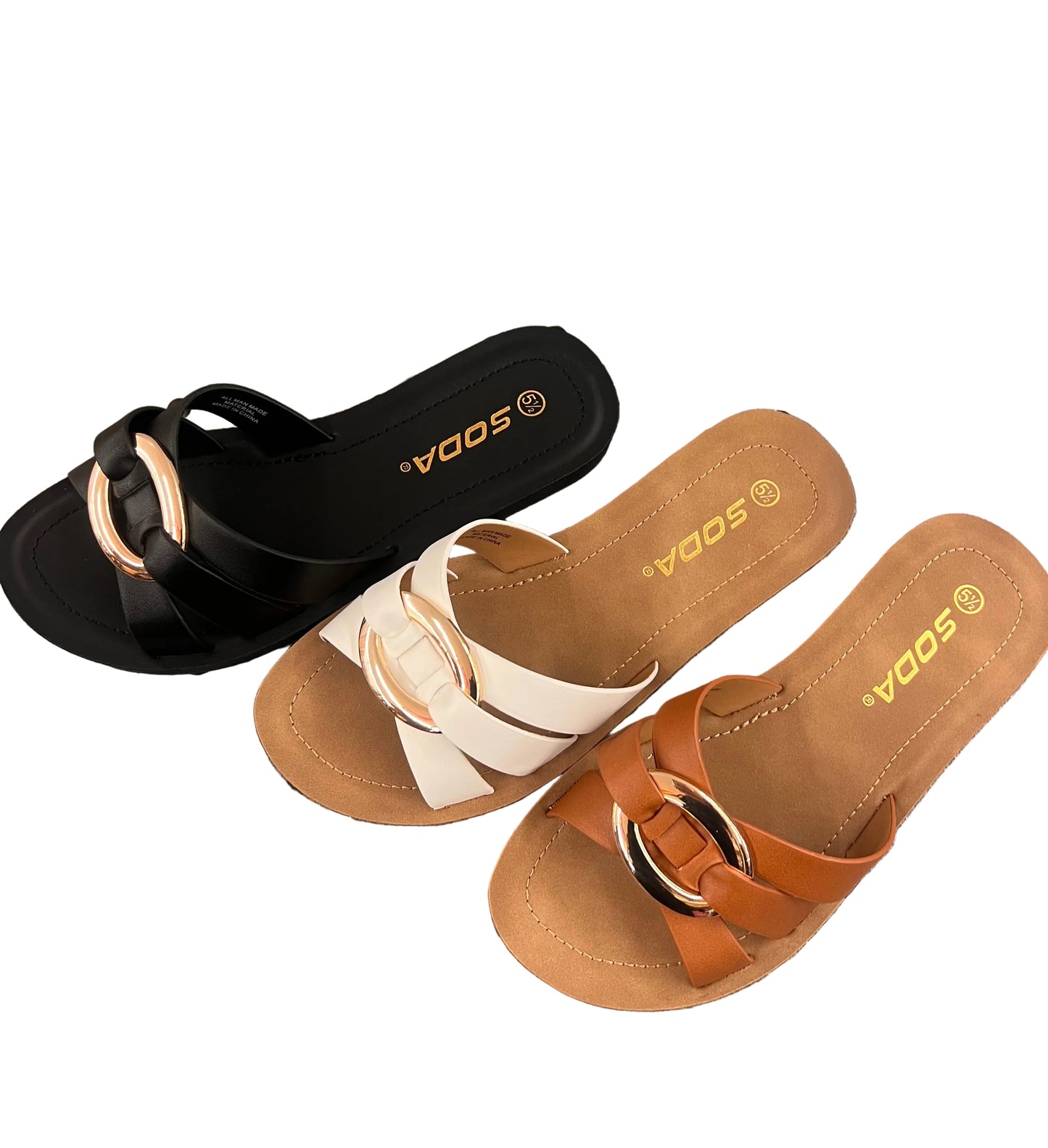 SLIDE SANDAL WITH GOLD DETAIL IN CENTER BERIT