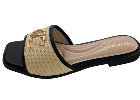 FLAT SLIDE SANDAL WITH RAFFIA DETAIL BYOKO-15