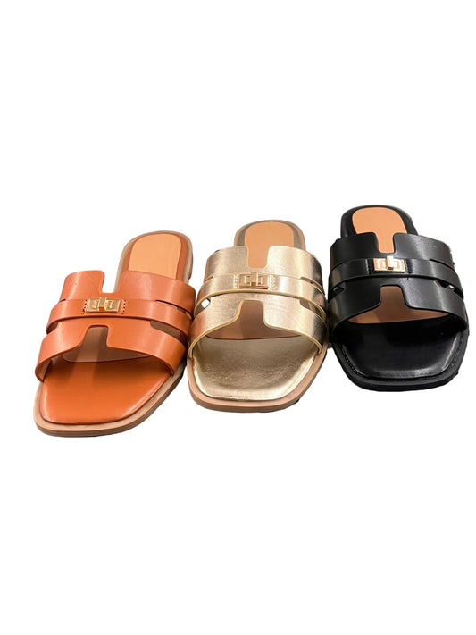 FLAT SLIDE SANDAL WITH GOLD DETAIL BELIZE-53