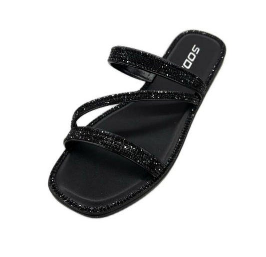 STRAPPY RHINESTONE SLIDE FLAT SANDAL BEANON-S