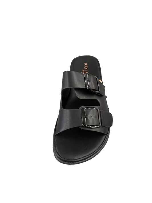 FAUX LEATHER DOUBLE BUCKLE SLIDE SANDAL AUBRIE-72