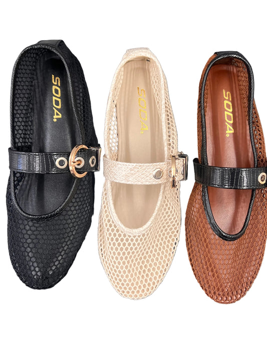 FLAT MESH BALLET FLAT WITH BUCKLE MARKER-S