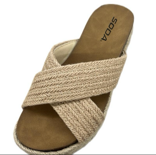 WOVEN PLATFORM SLIDE WITH CROSS TOE BAND YENA-S