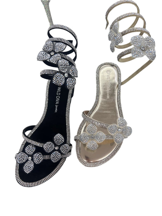 SPRAIL RHINESTONE FLAT SANAL WITH FLOWER DETAIL ROO-27