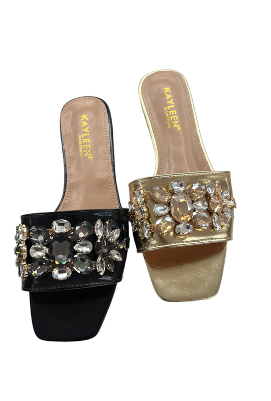 CHUNKY RHINESTONE BAND SLIDE SANDAL SUMMER-5