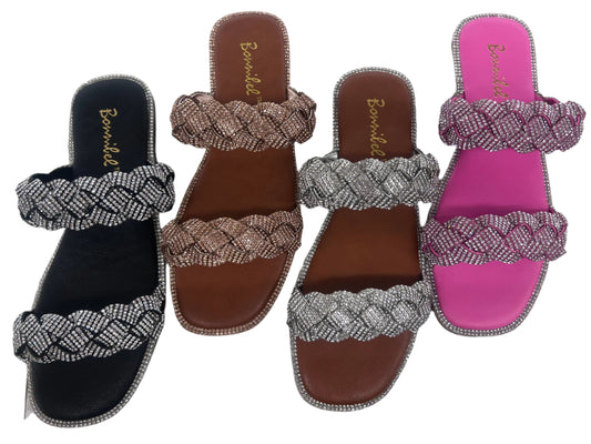 BRAIDED RHINESTONE SLIDE SANDAL AMITA-7