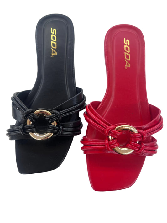 FAUX LEATHER SUMMER SLIDE WITH GOLD RING DETAIL PASSBY-S