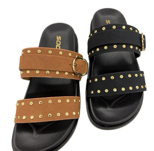 WOMENS SLIDE SANDAL WITH GOLD DETAILS SEPHIA-S