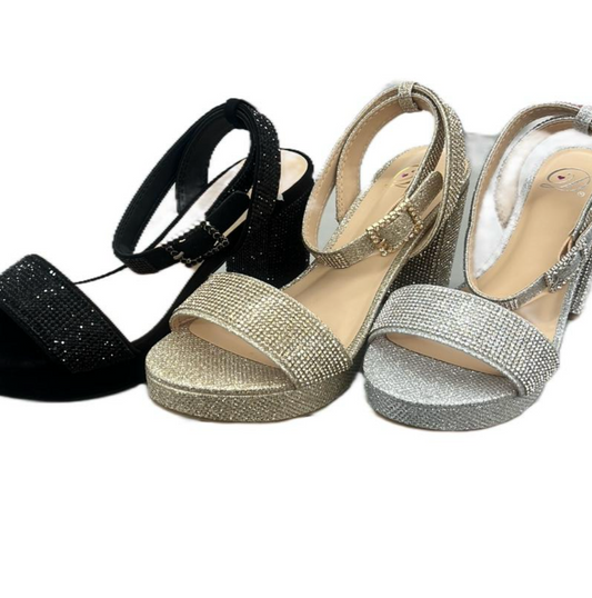 RHINESTONE BLOCK HEEL WITH RHINESTONE BUCKLE BRISSIE-S