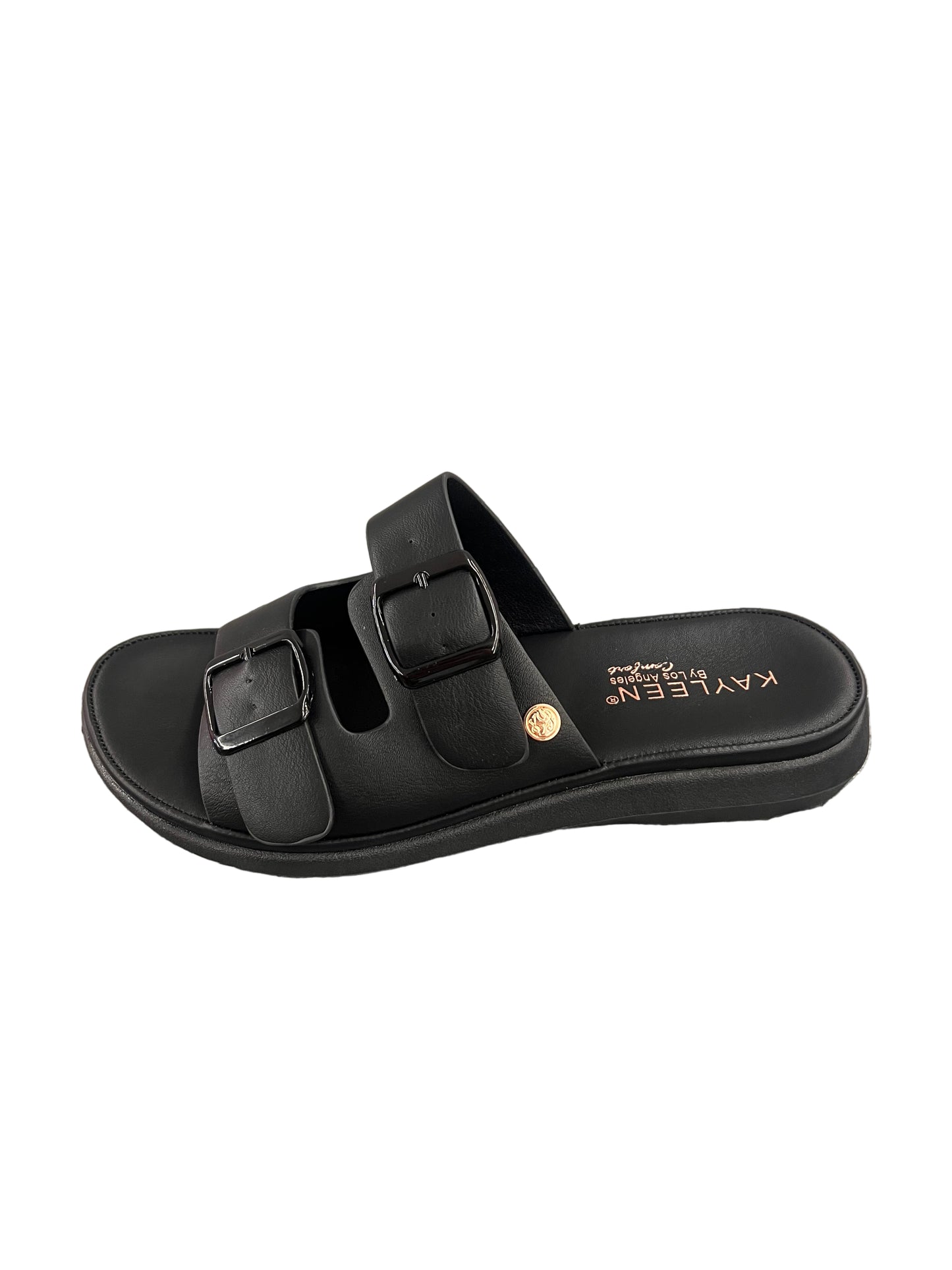 FAUX LEATHER DOUBLE BUCKLE SLIDE SANDAL AUBRIE-72