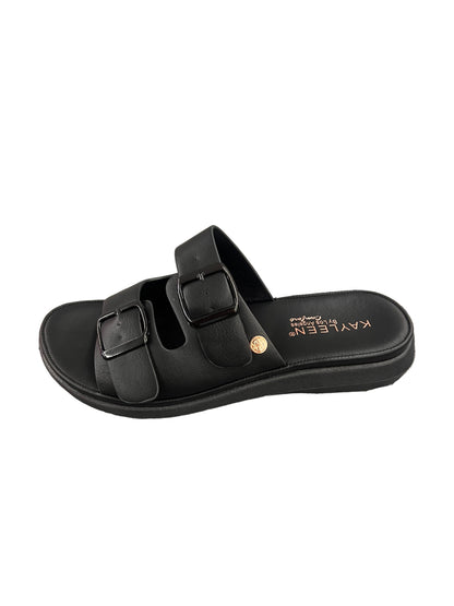 FAUX LEATHER DOUBLE BUCKLE SLIDE SANDAL AUBRIE-72