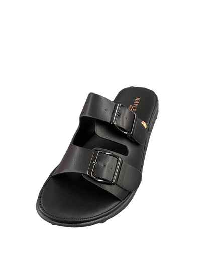 FAUX LEATHER DOUBLE BUCKLE SLIDE SANDAL AUBRIE-72