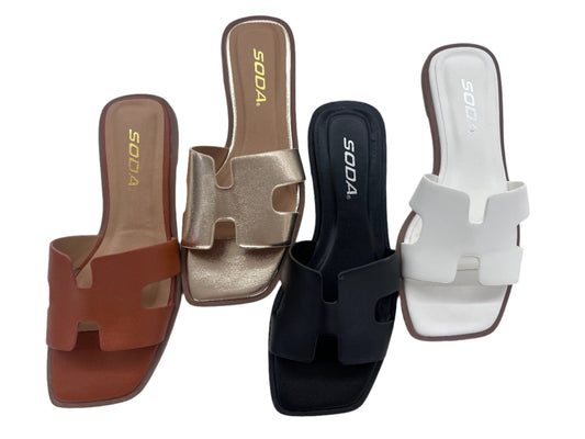 SQUARE TOE H DETAIL SLIDE SANDAL KNIT-S